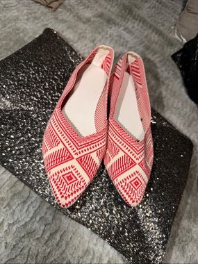 Woven Red & White Pointed Ballet Flats - Women